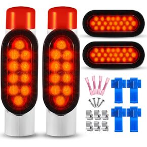 2 Pcs Boat Trailer Guide on Post Guide Pole Light Set and 2 Pcs Oval Red LED Trailer Tail Light IP67 Waterproof Boat Trailer Guide Pole Lights,12V LED Pipe Lights for Turn Signal Brake Marker Reverse