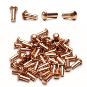 Yinpecly 0.24" Length Round Head M4 Copper Solid Rivets Fastener for Electrical Applications Copper Finish Copper Tone 50pcs