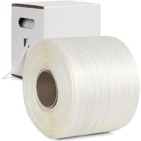 Heavy Duty Woven Cord Strapping Flat Rope - 1000ft x ½’’ Standard Woven Strapping Roll - Banding Strapping Kit & Pallet Strapping Kit - Includes Virgin Polyester Strapping Roll & Self-Dispensing Box