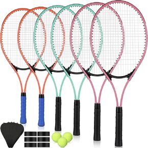 6 Pcs Tennis Rackets for Adult Recreational 6 Players 27'' Tennis Racket Set with 3 Balls Lightweight Tennis Rackets Bulk for Tennis Training and Beginner with Overgrip and Bag