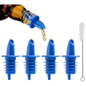 4 Pack Plastic Liquor Free Flow Pourers, Liquor Bottle Pourers for Alcohol, Syrup, Olive Oil, Mixed Drinks, Vinegar (Black-4 Pack)