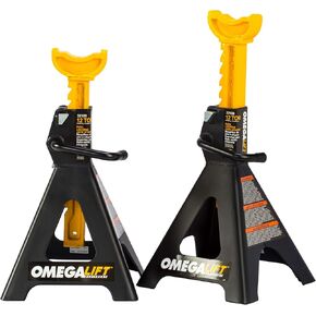 32038 3 Ton Jack Stands Pair - Heavy Duty Double Locking Pins - Handle Lock and Mobility Pin for Auto Repair Shop, Black/Yellow