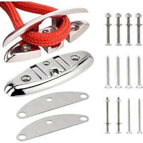 5 inch/6 inch Boat Folding Cleats, 316 Stainless Steel Flip-up Marine Dock Rope Cleats with Backing Plates and Screws, Compatible with Kayak Yacht Pontoon Boat