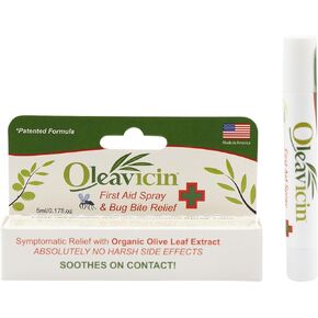 First Aid Spray & Bug Bite Relief for Use on Minor Skin Irritations | Soothing Comfort | Patented Formula | Olive Leaf Extract | Natural | 0.17 oz (5ml)
