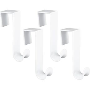 Giantree Plastic Over The Door Hooks, 4 Pack Door Hanger Hook White Coat Rack Hook, Plastic Over Door Hooks for Hanging Clothes Towels for Bedroom Kitchen Bathroom