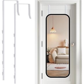 Over-The-Door Mirror Hanger, Adjustable 13.6 in Door Mirror Hanger with Protective Lining, Prevent Scratches, 2 Pcs Mirror Brackets Perfect Height and Fit (Mirror Not Included) - White