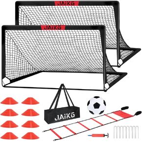 Kids Soccer Goals for Backyard Set of 2, 4x3/6x4 ft Portable Pop Up Soccer Goals Toddle Soccer Goals Soccer Training Equipment with 1 Adjustable Agility Ladder, 1 Soccer Ball, 8 Soccer Cones