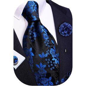 Barry.Wang Man Tie Sets Solid 63" Neckties Skinny Striped Woven Pocket Square Cufflinks Set Lapel Pin Brooch Wedding Business