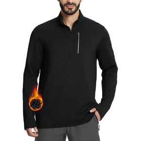 BALEAF Men's Fleece Lined Running Jacket Quarter Zip Cold Weather Gear Waffle Thermal Pullover with Zip Pockets