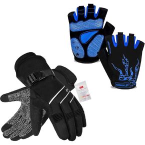 MOREOK 3M Thinsulate Winter Gloves MK020F One Pair (Black-Large Cycling Gloves Exercise Workout Gloves AK050 One Pair（Blue-Large）