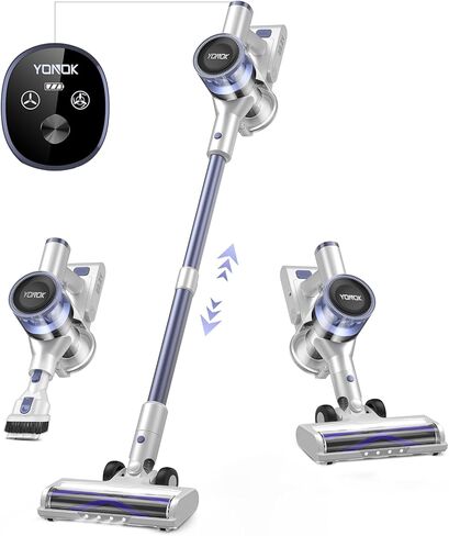 مكنسة كهربائية لاسلكية للمنزل، مكنسة كهربائية قابلة لإعادة الشحن بقوة 28 كيلو باسكال للسجاد والأرضيات الصلبة، مكنسة كهربائية لاسلكية خفيفة الوزن مع شاشة LED، تنظيف شعر الحيوانات الأليفة، وقت تشغيل يصل إلى 45 دقيقة (أبيض وأرجواني) in Kuwait