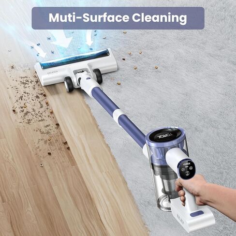 مكنسة كهربائية لاسلكية للمنزل، مكنسة كهربائية قابلة لإعادة الشحن بقوة 28 كيلو باسكال للسجاد والأرضيات الصلبة، مكنسة كهربائية لاسلكية خفيفة الوزن مع شاشة LED، تنظيف شعر الحيوانات الأليفة، وقت تشغيل يصل إلى 45 دقيقة (أبيض وأرجواني) in Kuwait