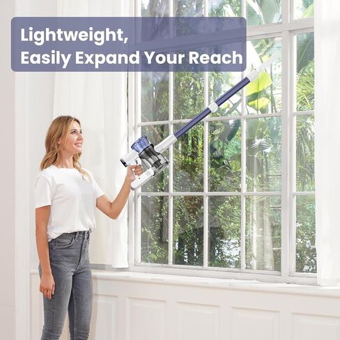 مكنسة كهربائية لاسلكية للمنزل، مكنسة كهربائية قابلة لإعادة الشحن بقوة 28 كيلو باسكال للسجاد والأرضيات الصلبة، مكنسة كهربائية لاسلكية خفيفة الوزن مع شاشة LED، تنظيف شعر الحيوانات الأليفة، وقت تشغيل يصل إلى 45 دقيقة (أبيض وأرجواني) in Kuwait