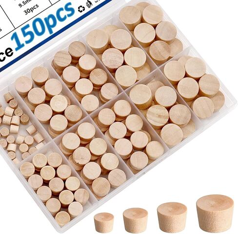 smseace 150Pcs 4-Sizes Wood Plugs 3/16" 5/16"，3/8"，1/2" Wooden Hole Plugs for Holes in Furniture/Table and Chair Legs/Cabinet Reserved Holes/Outdoor Equipment Wood Plugs Assortment Kit in Saudi Arabia
