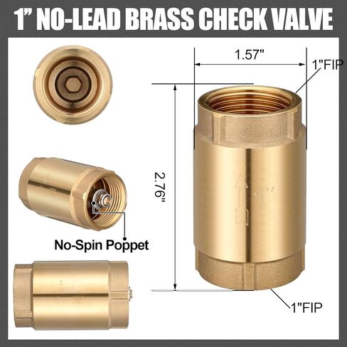 Hicarer 1" No-Lead Brass Check Valve for Well Pumps In-Line Spring Check Valve Female Thread Non Return One Way Prevent Backflow for Water Well Pump Pressure Tank Installation in Saudi Arabia