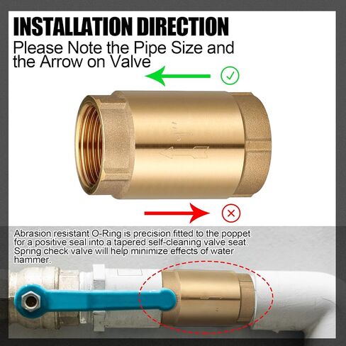Hicarer 1" No-Lead Brass Check Valve for Well Pumps In-Line Spring Check Valve Female Thread Non Return One Way Prevent Backflow for Water Well Pump Pressure Tank Installation in Saudi Arabia