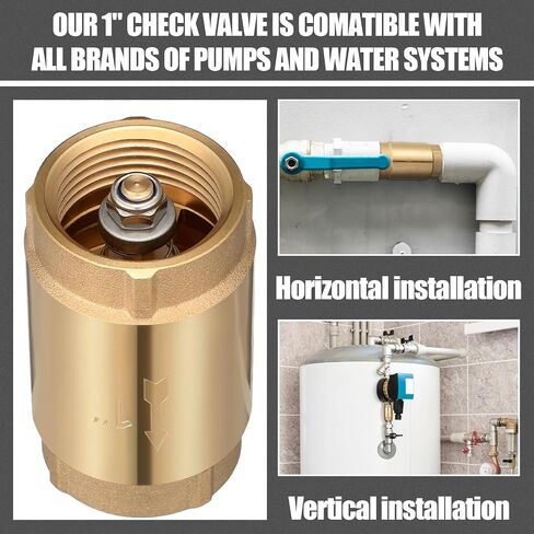 Hicarer 1" No-Lead Brass Check Valve for Well Pumps In-Line Spring Check Valve Female Thread Non Return One Way Prevent Backflow for Water Well Pump Pressure Tank Installation in Saudi Arabia