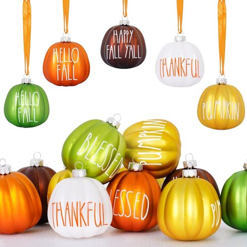 Fall Tree Ornaments Set 18 PCS Small Pumpkin Ball Hanging Ornaments Orange Green Brown Gold White, for Thanksgiving, Halloween Tree Decor Fall Decorations for Home,1.97" in Kuwait