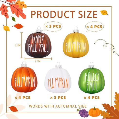Fall Tree Ornaments Set 18 PCS Small Pumpkin Ball Hanging Ornaments Orange Green Brown Gold White, for Thanksgiving, Halloween Tree Decor Fall Decorations for Home,1.97" in Kuwait