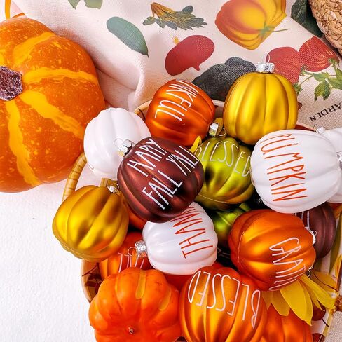Fall Tree Ornaments Set 18 PCS Small Pumpkin Ball Hanging Ornaments Orange Green Brown Gold White, for Thanksgiving, Halloween Tree Decor Fall Decorations for Home,1.97" in Kuwait