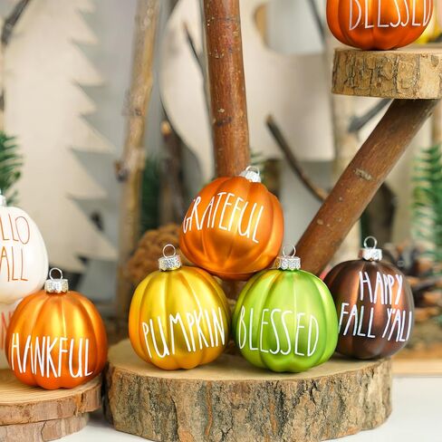 Fall Tree Ornaments Set 18 PCS Small Pumpkin Ball Hanging Ornaments Orange Green Brown Gold White, for Thanksgiving, Halloween Tree Decor Fall Decorations for Home,1.97" in Kuwait