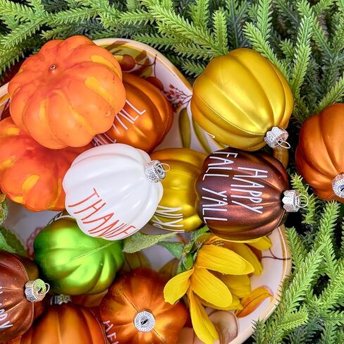 Fall Tree Ornaments Set 18 PCS Small Pumpkin Ball Hanging Ornaments Orange Green Brown Gold White, for Thanksgiving, Halloween Tree Decor Fall Decorations for Home,1.97" in Kuwait