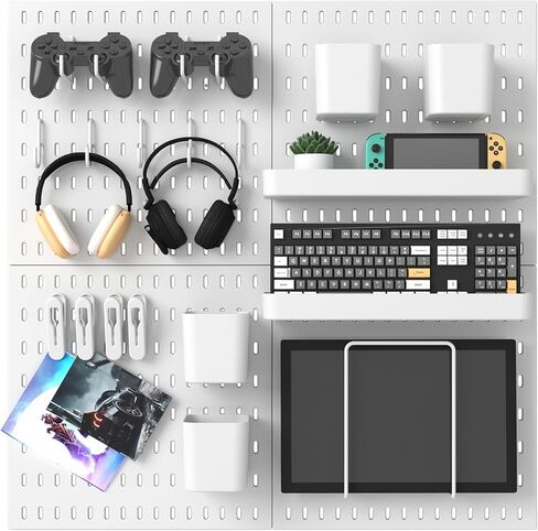 مجموعة مجموعة Pegboard، مجموعة تخزين مثبتة على الحائط مقاس 25.2 × 25.2 بوصة مع 4 ألواح Pegboard و20 ملحقًا للتعليق، ومنظم لوحات Pegboard in Kuwait