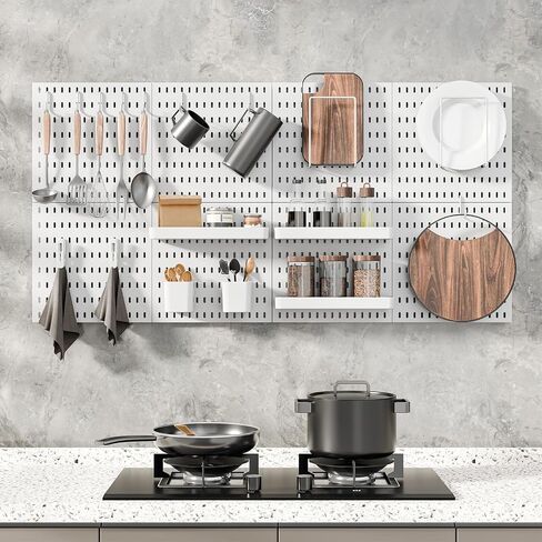 مجموعة مجموعة Pegboard، مجموعة تخزين مثبتة على الحائط مقاس 25.2 × 25.2 بوصة مع 4 ألواح Pegboard و20 ملحقًا للتعليق، ومنظم لوحات Pegboard in Kuwait