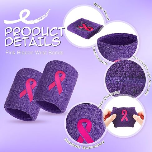 Leyndo 100 Pcs Pink Ribbon Wrist Bands Breast Cancer Awareness Wrist Sweatbands Gymnastics Sports Wristbands Cotton Arm Bands Football Wristbands for Men Women Working Out in Saudi Arabia