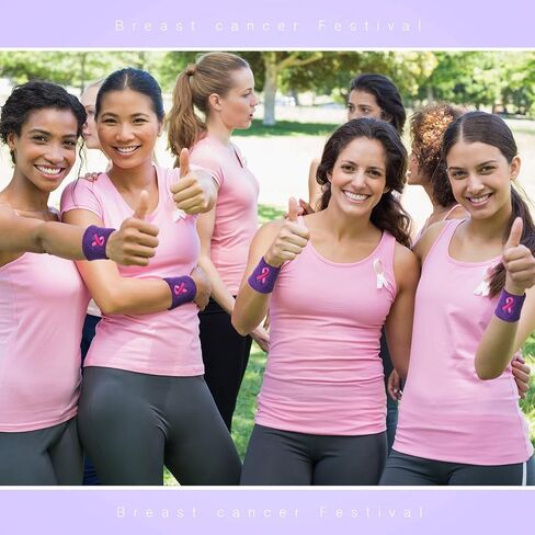 Leyndo 100 Pcs Pink Ribbon Wrist Bands Breast Cancer Awareness Wrist Sweatbands Gymnastics Sports Wristbands Cotton Arm Bands Football Wristbands for Men Women Working Out in Saudi Arabia