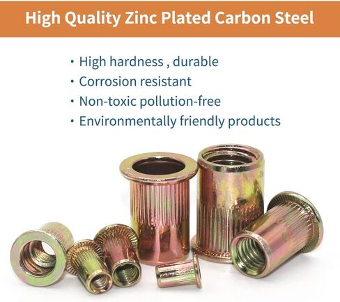 برشام المكسرات 3/8 ''-16UNC الخيوط إدراج الزنك مطلي الكربون الصلب شقة رئيس جوزة برْشام أداة (50 قطعة) in Kuwait