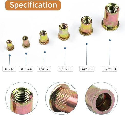 برشام المكسرات 3/8 ''-16UNC الخيوط إدراج الزنك مطلي الكربون الصلب شقة رئيس جوزة برْشام أداة (50 قطعة) in Kuwait