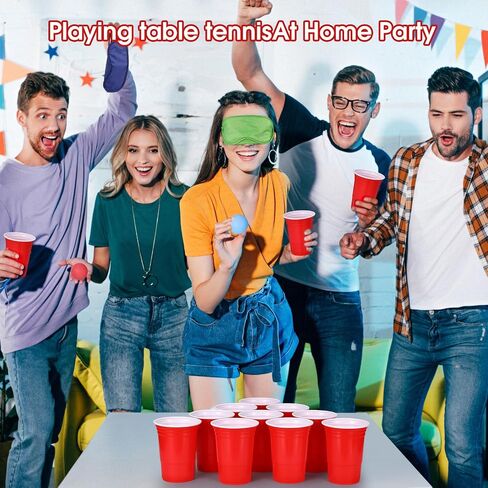 72 Pcs Pitch Games for Adults with 24 Pcs 18oz Plastic Cups in Red 36 Pack Table Tennis Balls 12 Pcs Eye Mask Pitch Game Sets Family Outdoor Indoor Party Creative Games in Saudi Arabia