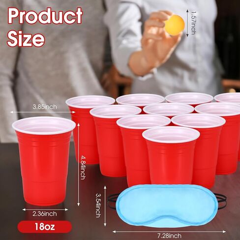 72 Pcs Pitch Games for Adults with 24 Pcs 18oz Plastic Cups in Red 36 Pack Table Tennis Balls 12 Pcs Eye Mask Pitch Game Sets Family Outdoor Indoor Party Creative Games in Saudi Arabia