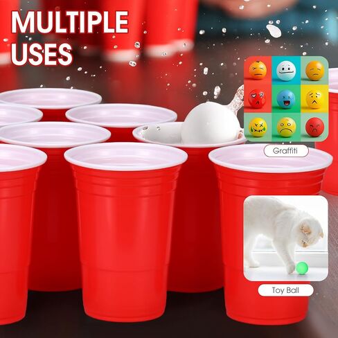 72 Pcs Pitch Games for Adults with 24 Pcs 18oz Plastic Cups in Red 36 Pack Table Tennis Balls 12 Pcs Eye Mask Pitch Game Sets Family Outdoor Indoor Party Creative Games in Saudi Arabia