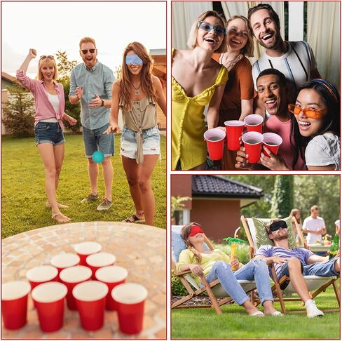 72 Pcs Pitch Games for Adults with 24 Pcs 18oz Plastic Cups in Red 36 Pack Table Tennis Balls 12 Pcs Eye Mask Pitch Game Sets Family Outdoor Indoor Party Creative Games in Saudi Arabia
