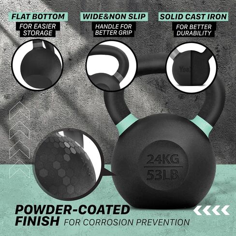 Yes4All Kettlebell Weights Cast Iron/Kettlebells Powder Coated - Strength Training, Home Gym, Full-body Exercises in Saudi Arabia