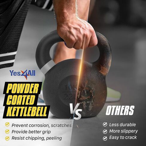 Yes4All Kettlebell Weights Cast Iron/Kettlebells Powder Coated - Strength Training, Home Gym, Full-body Exercises in Saudi Arabia