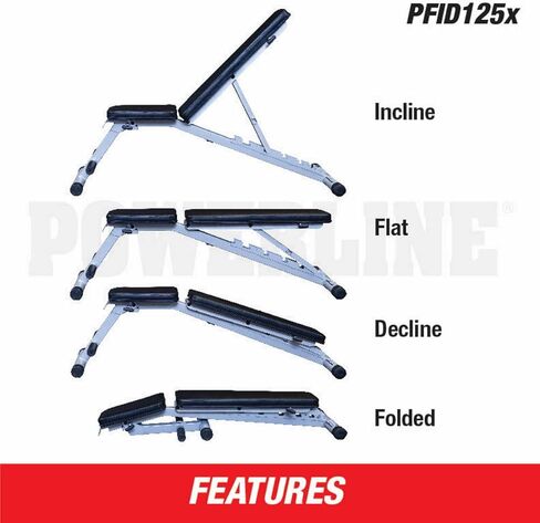 Body-Solid Powerline (PFID125X) Folding Bench - 7-Position Adjustable Weight Bench for Home Gym, Incline/Decline, No Assembly Required in Kuwait