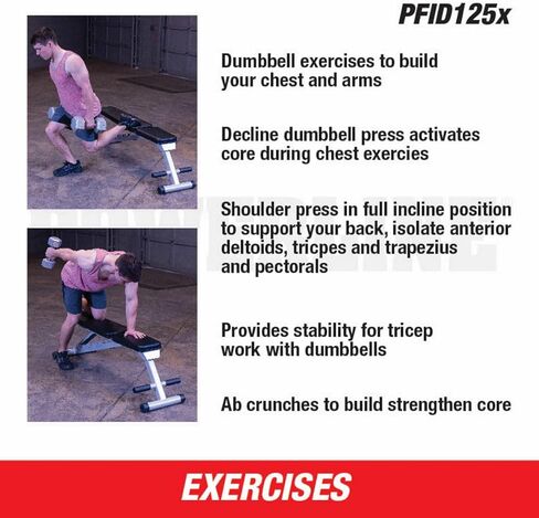 Body-Solid Powerline (PFID125X) Folding Bench - 7-Position Adjustable Weight Bench for Home Gym, Incline/Decline, No Assembly Required in Kuwait