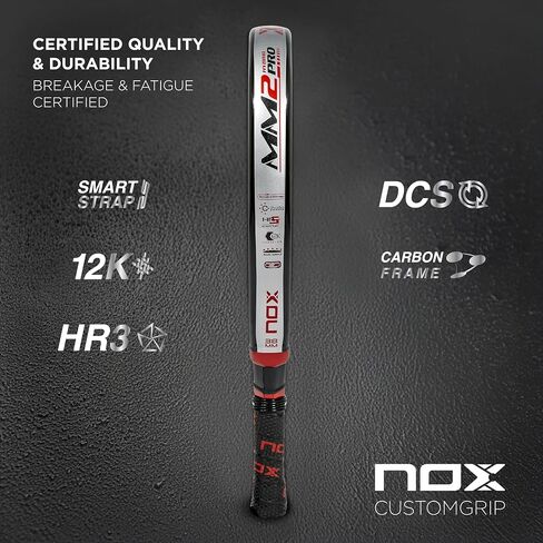 مضرب Padel NOX MM2 Manu Martin Edition - شكل قطرة هجين، توازن متوسط ​​منخفض، وجه كربون 12K، قلب HR3، نظام سلسلة Smartstrap® القابل للاستبدال، معيار احترافي للأداء العالي in Kuwait