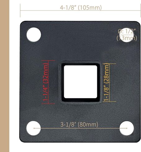 طقم شفة سياج مربع مقاس 1.5 × 1.5 بوصة، فولاذ مطلي بمسحوق عالي التحمل للدرابزين مع قاعدة مرساة واحدة، غطاء متشابك واحد، 4 مسامير تثبيت، 4 براغي تنصت (عبوة واحدة) in Saudi Arabia