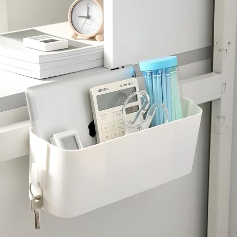 Bedside Organzier Caddy Hanging, Plastic Bunk Bed Shelf with Hooks, Large Storage Holder for Dorm Room Bed, Hospital Bed, Baby Bed Rails, 11 Lbs / 5 Kg Capacity (White) in Saudi Arabia