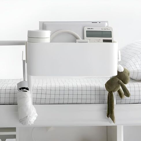 Bedside Organzier Caddy Hanging, Plastic Bunk Bed Shelf with Hooks, Large Storage Holder for Dorm Room Bed, Hospital Bed, Baby Bed Rails, 11 Lbs / 5 Kg Capacity (White) in Saudi Arabia