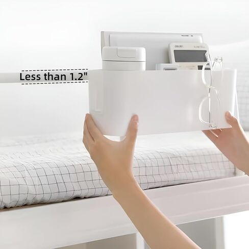 Bedside Organzier Caddy Hanging, Plastic Bunk Bed Shelf with Hooks, Large Storage Holder for Dorm Room Bed, Hospital Bed, Baby Bed Rails, 11 Lbs / 5 Kg Capacity (White) in Saudi Arabia
