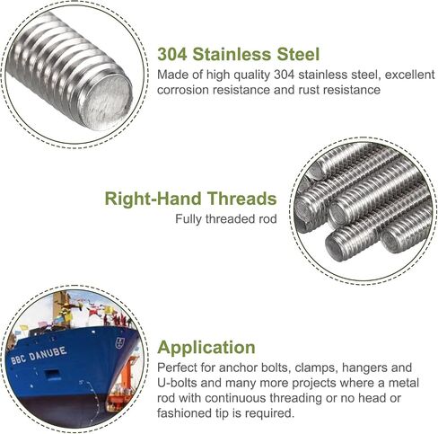 Fully Threaded Rod, M8-1.25 Thread Pitch, 100mm Length 304 Stainless Steel Thread Bar Studs Rods, Right-Hand Threads 10pcs in Saudi Arabia