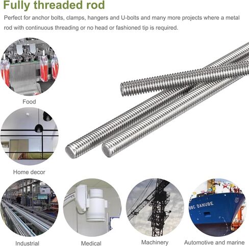 Fully Threaded Rod, M8-1.25 Thread Pitch, 100mm Length 304 Stainless Steel Thread Bar Studs Rods, Right-Hand Threads 10pcs in Saudi Arabia