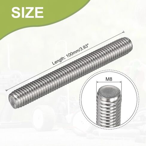 Fully Threaded Rod, M8-1.25 Thread Pitch, 100mm Length 304 Stainless Steel Thread Bar Studs Rods, Right-Hand Threads 10pcs in Saudi Arabia