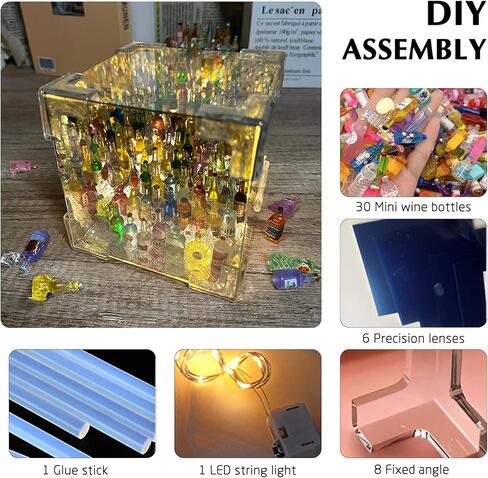 ضوء ليلي للمكعب السحري DIY - مصباح زينة LED لزجاجة النبيذ، مصباح طاولة غرفة النوم، أضواء ليلية مرآة، للأولاد والبنات والنساء in Kuwait