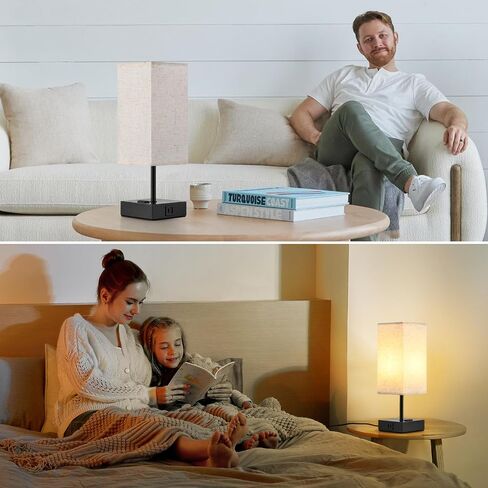 Bedside Lamps for Bedroom 3-Color Options Table Lamp with Fabric Shade Minimalist Desk Reading Lamps for Kids Room, Living Room,Bedroom, Office Dorm (E26 LED Bulbs Included) (RLTB-005) in Saudi Arabia